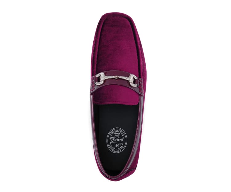 Burgundy Moccasin Shoes | Embossed Velvet | Bling by Amali  display picture 3