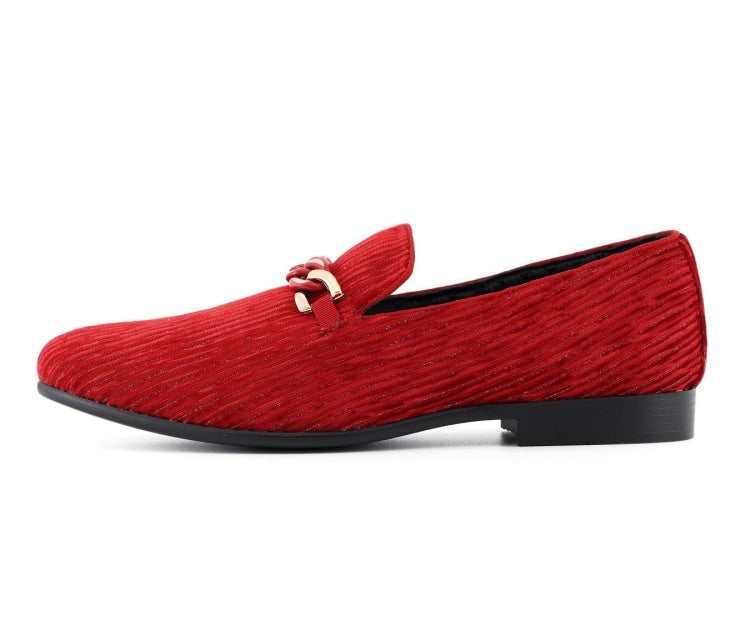 Amali Men\'s Red Dazzle Velvet Tuxedo Loafers Slip On Formal Wedding Dress Shoes Red Tuxedo Shoes for Prom | Contempo Suits main image 2