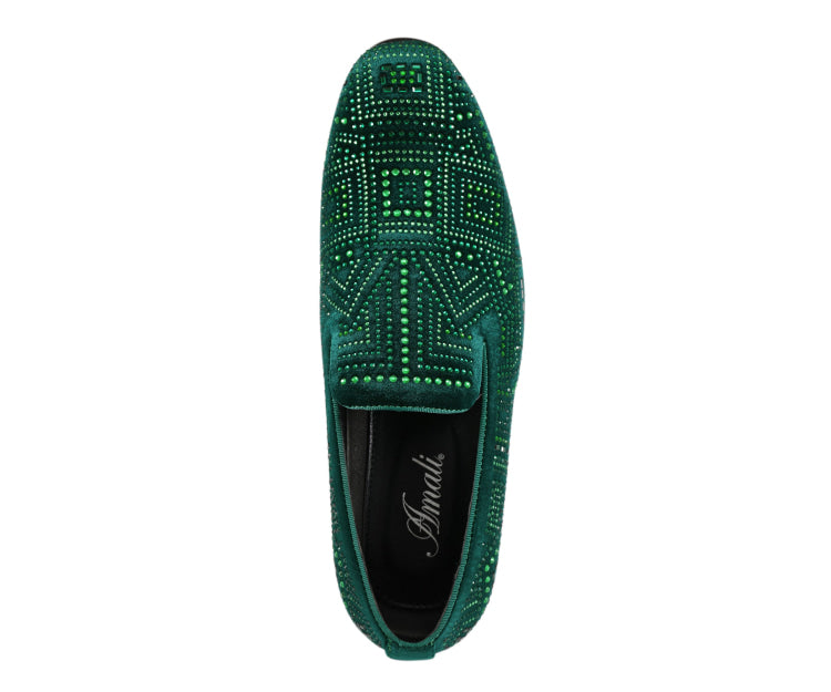 Amali Men\'s Green Enzo Velvet Tuxedo Loafers Slip On Formal Wedding Dress Shoes Amali Mens Slip On Tuxedo Dress Shoe Velvet Floral Sequin  main image 4