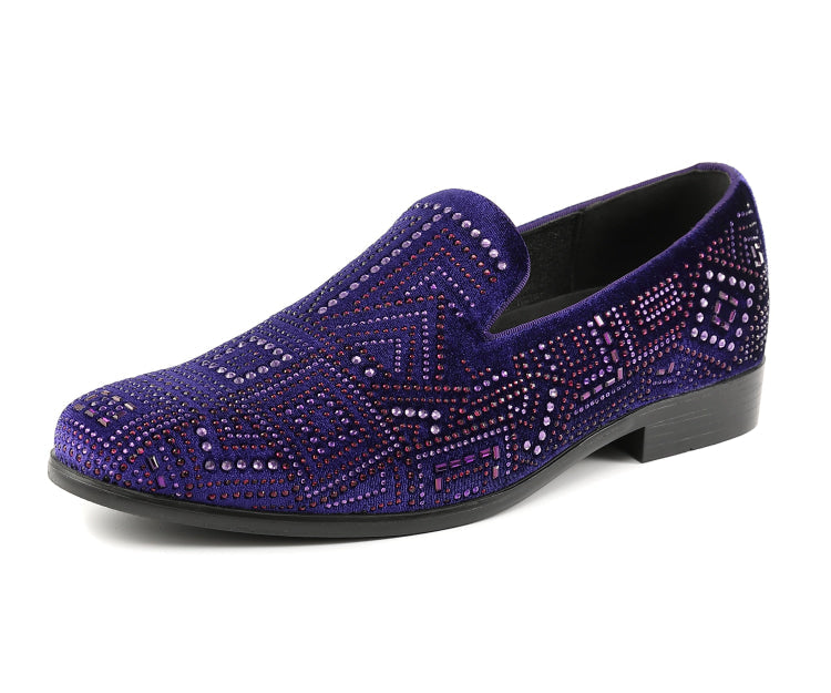 Purple Slip On Loafers | Men`s Rhinestone
