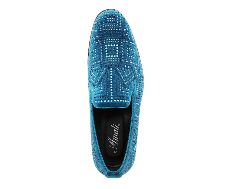 Teal Slip On Loafers | Men`s Rhinestone | Enzo by Amali  display picture 3