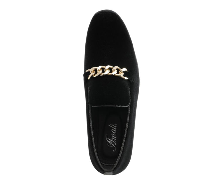 Black Velvet Loafers | Gold Chain Luxury