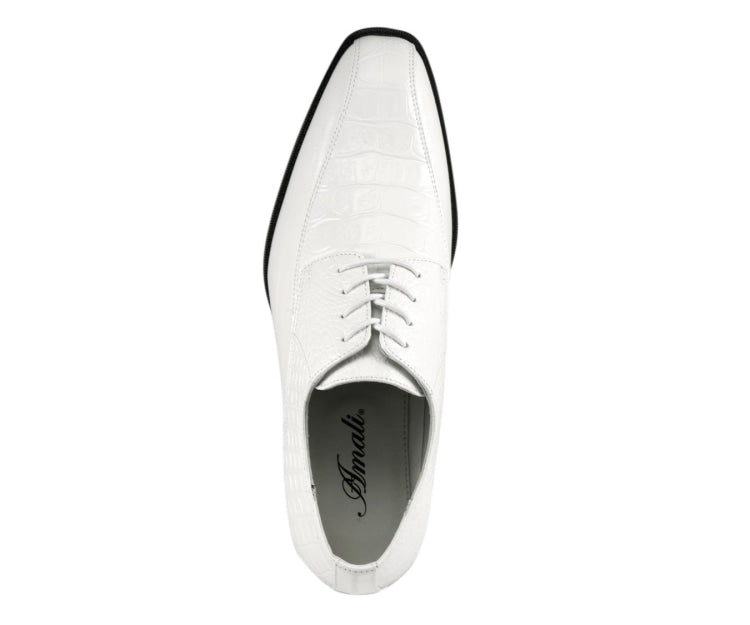 Harvey White Alligator Print Oxfords