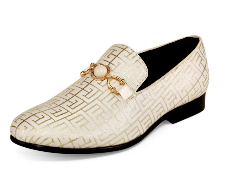 Amali Men\'s Cream Geometric Print Loafers Gold Buckle Slip On Wedding Shoes Amazon.com | Amali Kazimar Luxury Loafers for Men - Elegant  main image 3