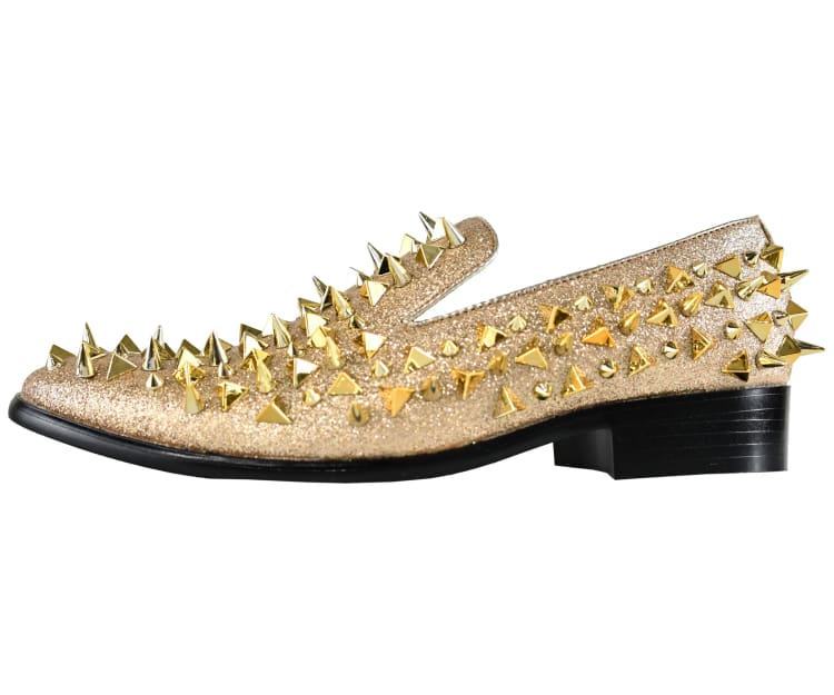 gold dress shoes with spikes Men's Gold/Silver Spiked Dress Shoes. Great For Prom or Homecoming. Size 10