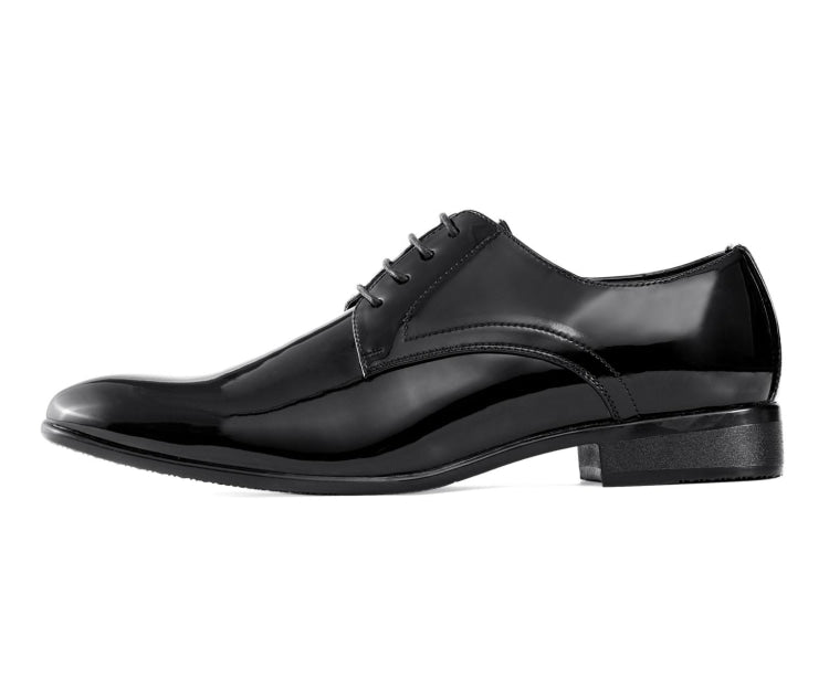 slim fit dress slacks Black Derby Dress Shoes | Mens Patent Flair