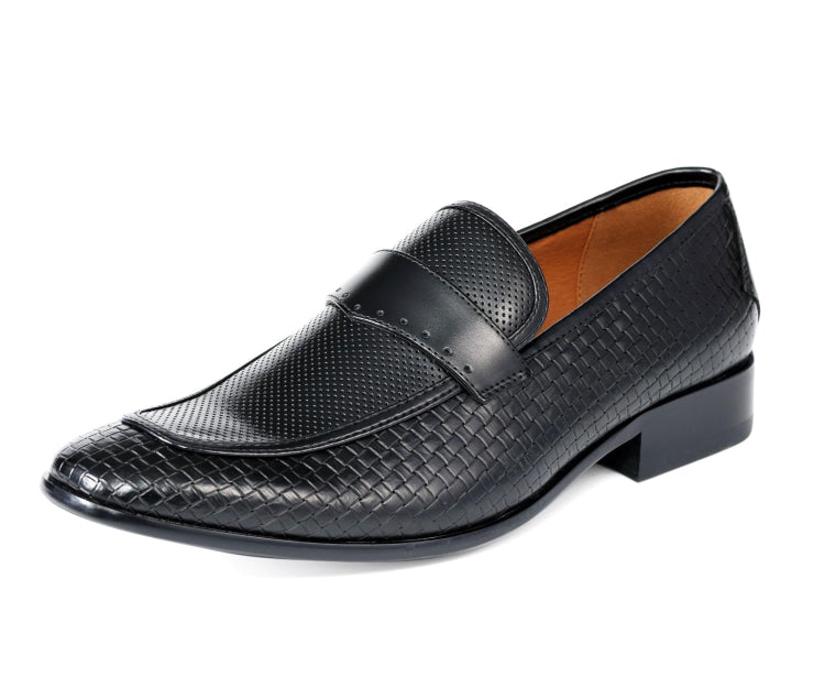 Black Woven Mens Woven Leather Loafers Black Basket Weave Tassel