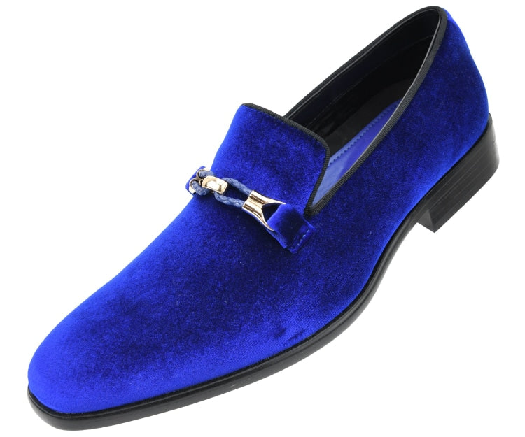 Amali Aller blue velvet loafers angled