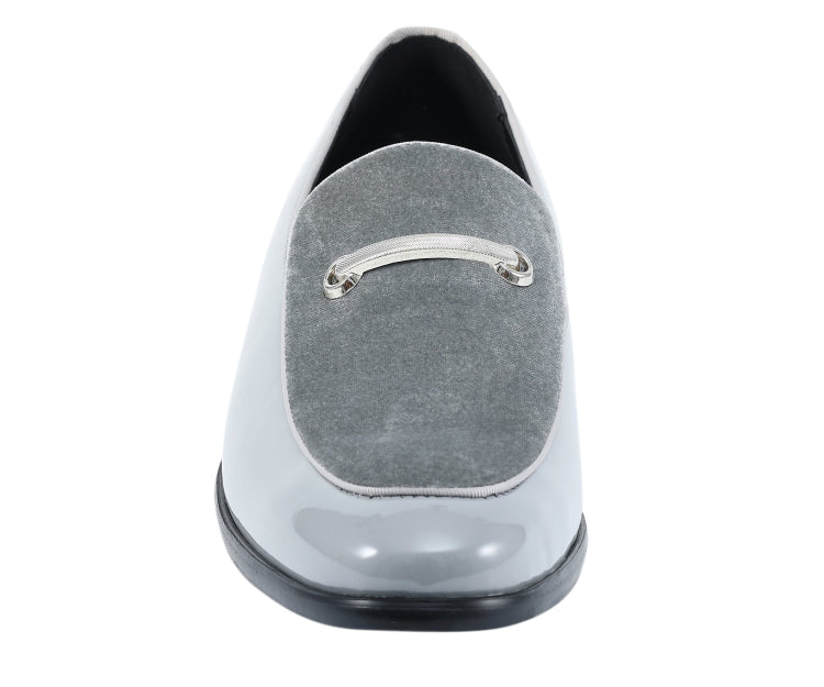 
                      
                        Amali Andrew grey patent loafers​ front
                      
                    