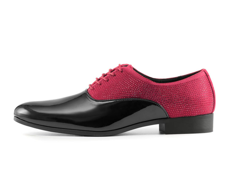 Amali Ashton black and red patent tuxedo shoes side