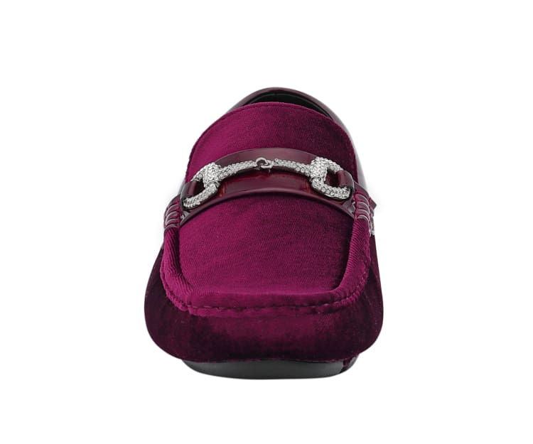 
                      
                        Amali Bling burgundy moccasin shoes front
                      
                    