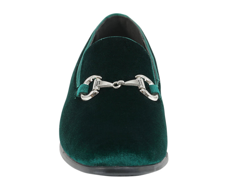 
                      
                        Amali Brad green velvet loafers front
                      
                    
