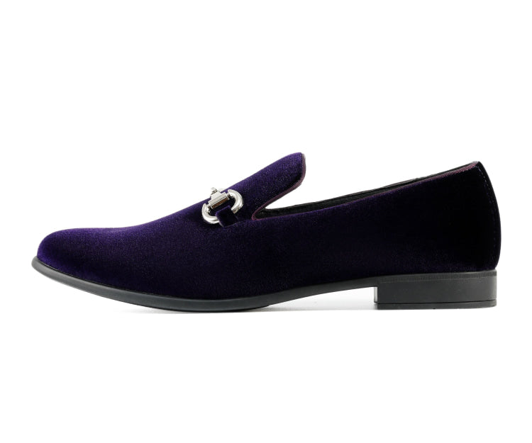 Amali Brad purple velvet loafers side