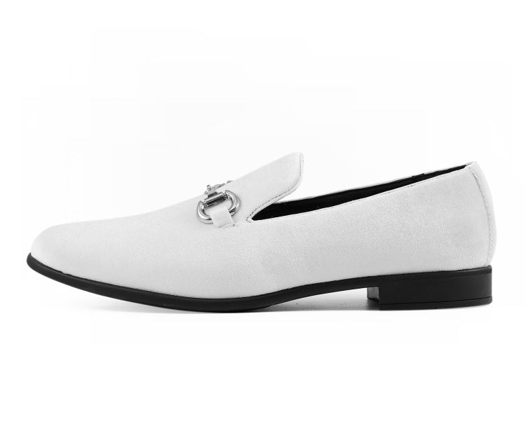 Amali Brad white velvet loafers​ side