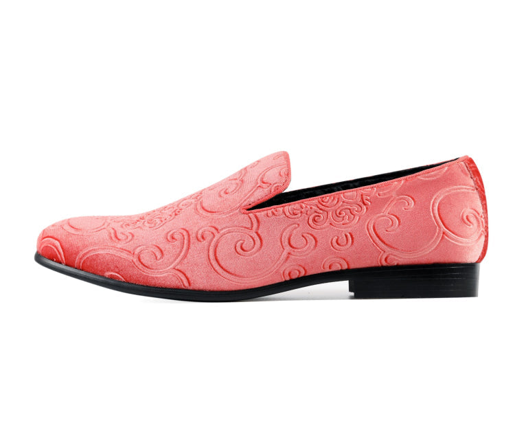 Amali Bryant coral tuxedo shoes side