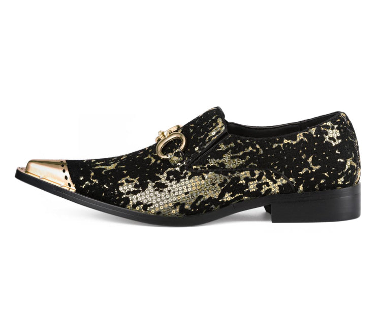 Amali Carlton gold metal tipped dress shoes side