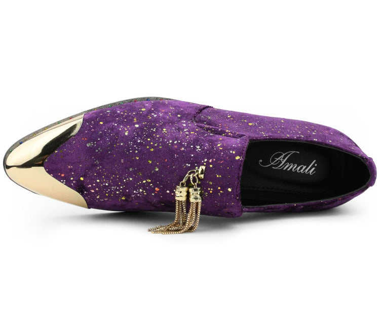 purple and gold dress shoes Purple Pointy Slip-on with Gold Heel