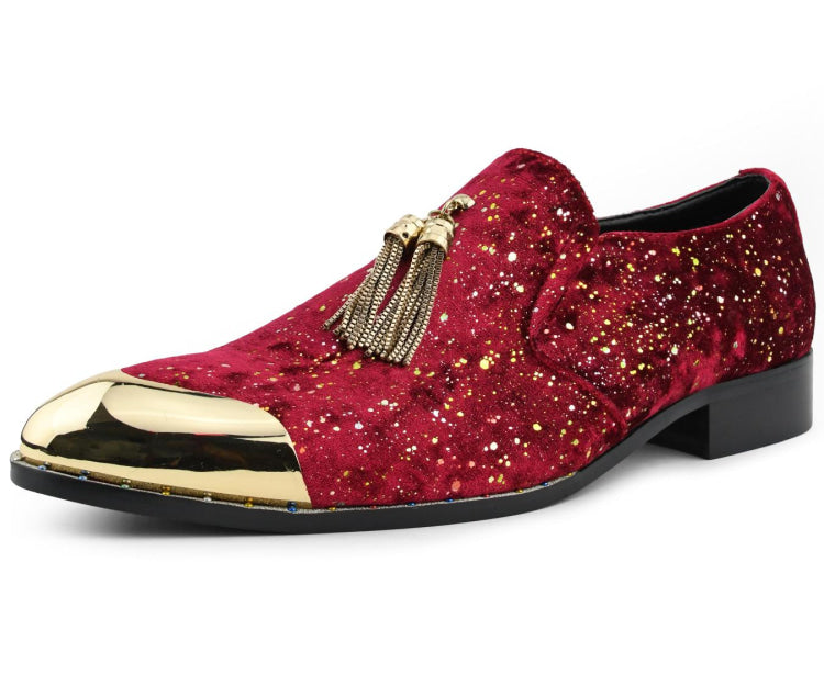 Red Foshon Red Fashion Loafers | Gold Tassel and Toe | Chaz by Amali – Amali Shoes