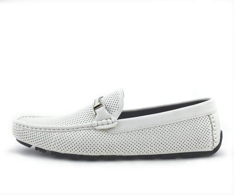 
                      
                        Amali Cola white driving loafers side
                      
                    
