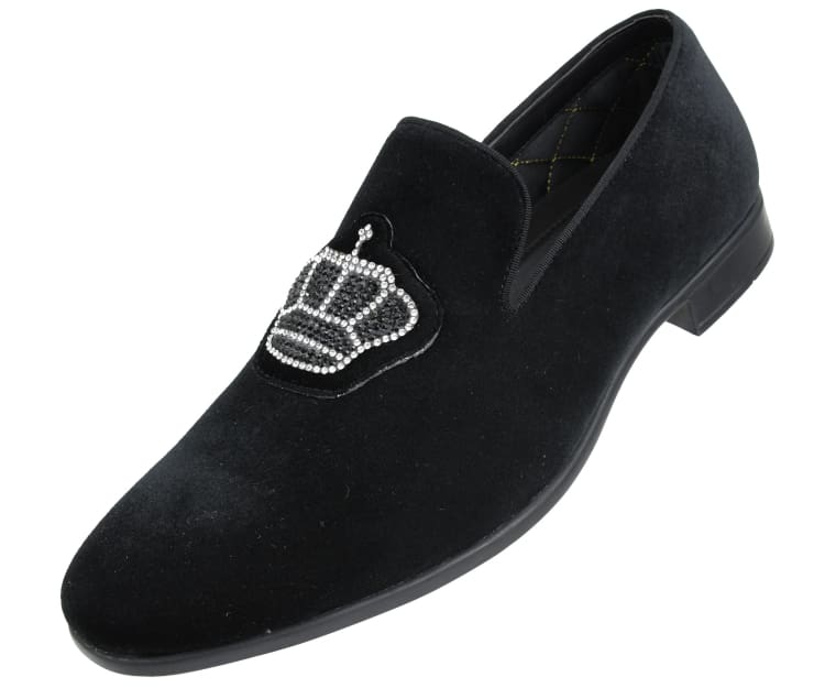 Amali Crown black velvet loafer angled
