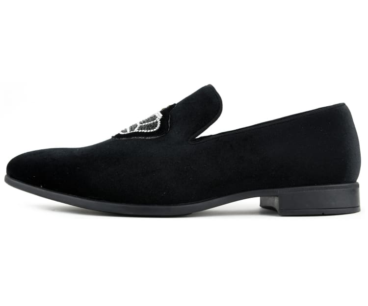 
                      
                        Amali Crown black velvet loafer side
                      
                    
