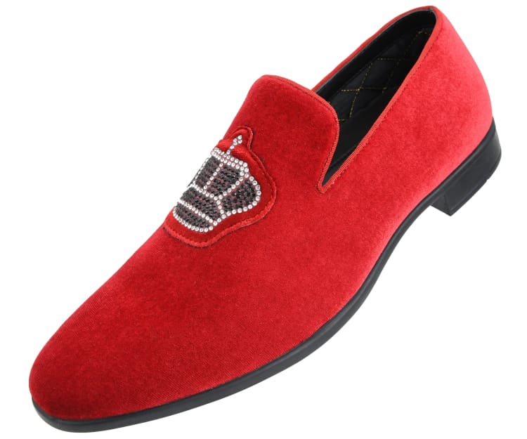 Amali Crown red velvet loafer angled