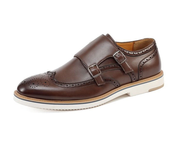 Amali Mens Brown Faux Suede Monk Strap Oxford Dress Shoes 2716-065 Size 10.5 LeatherLooms Handmade Men Brown Suede Leather Monk Strap  main image 4
