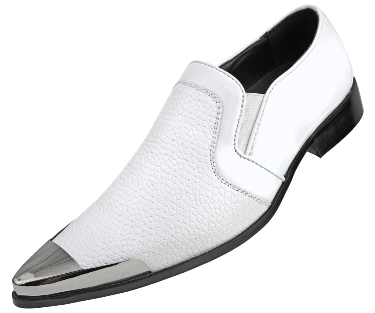 Amali Davis white patent loafers angled