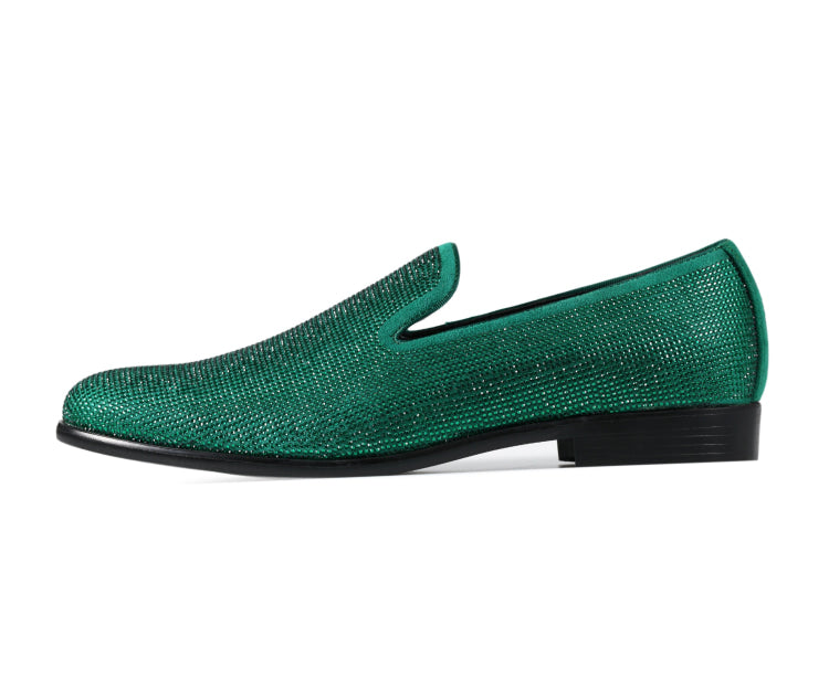 Amali Dazzle green sparkly loafers side