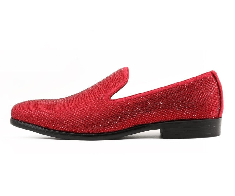 Amali Dazzle red sparkly loafers side