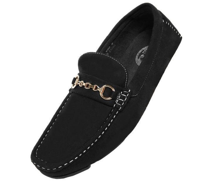 Amali Ecker black driving moccasins angled