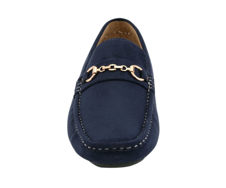 
                      
                        Amali Ecker navy blue moccasins front
                      
                    