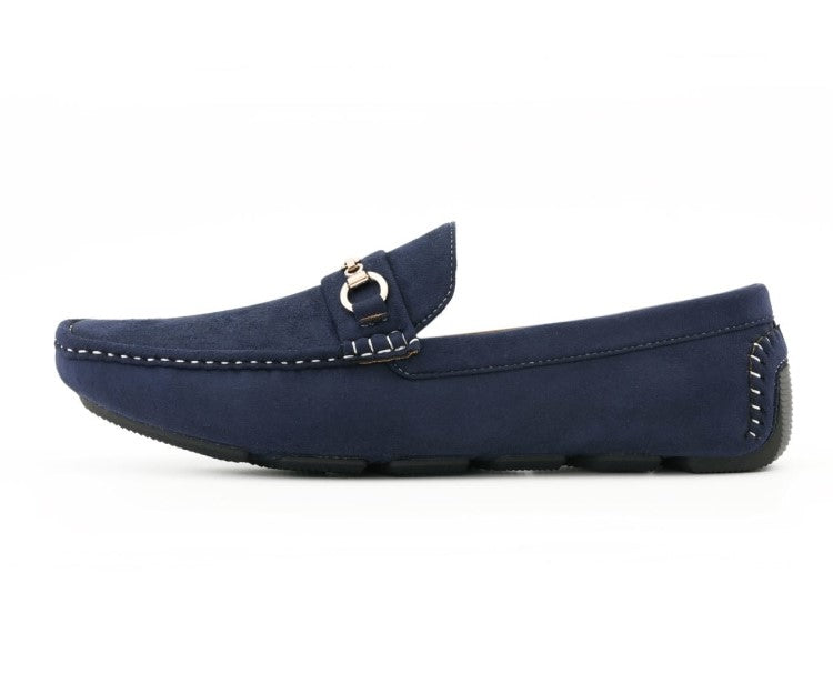 Amali Ecker navy blue moccasins side