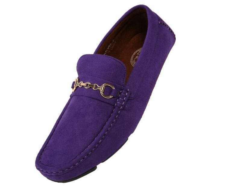 Amali Ecker purple driving moccasins angled