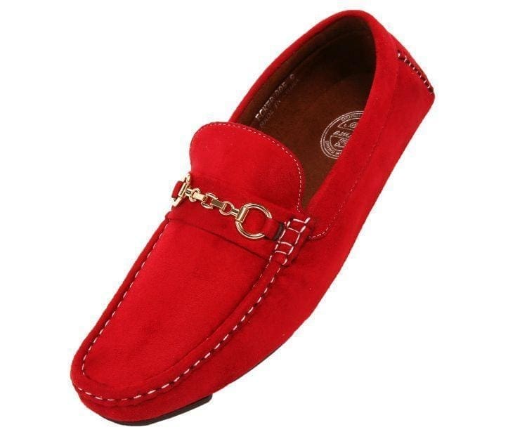 Amali Ecker red driving moccasins angled