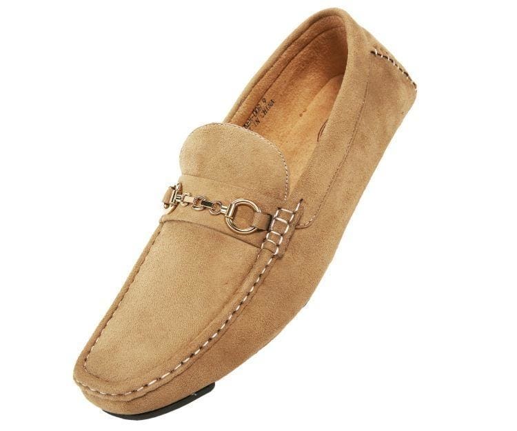 Amali Ecker tan driving moccasins angled