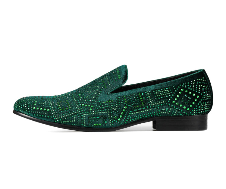 
                      
                        Amali Enzo green slip on loafers side
                      
                    