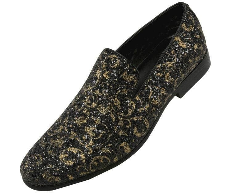 Amali Erin gold glitter loafers angled