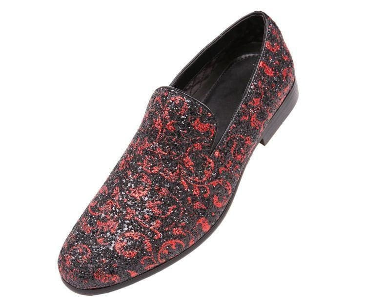 Amali Erin red glitter loafers angled