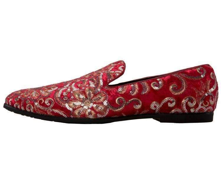 
                      
                        Amali Fabian red sequin loafers side
                      
                    