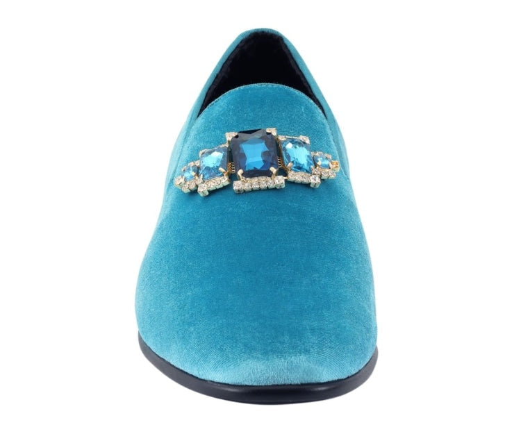 
                      
                        Amali Fabio turquoise loafers front
                      
                    