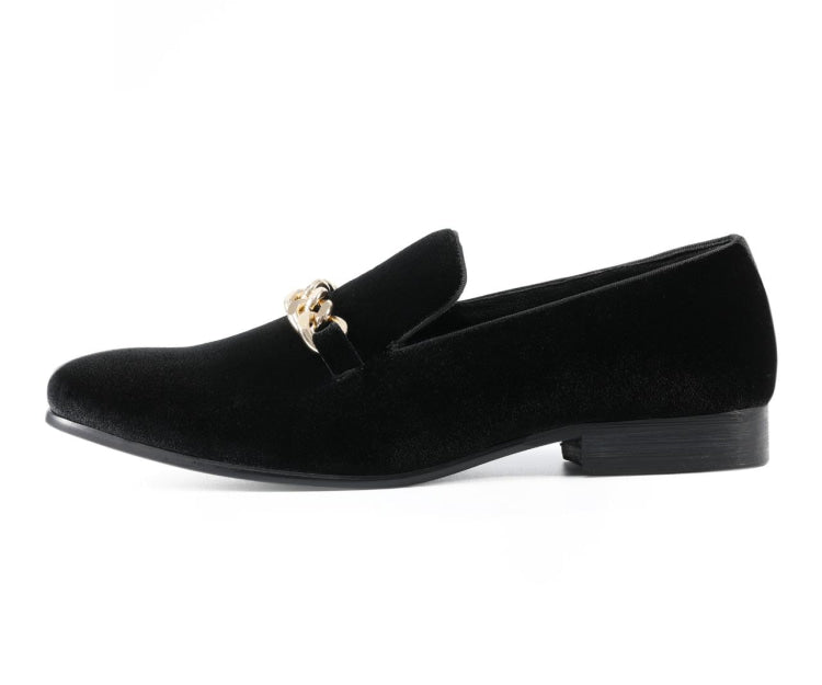 Amali Fay black velvet loafers side