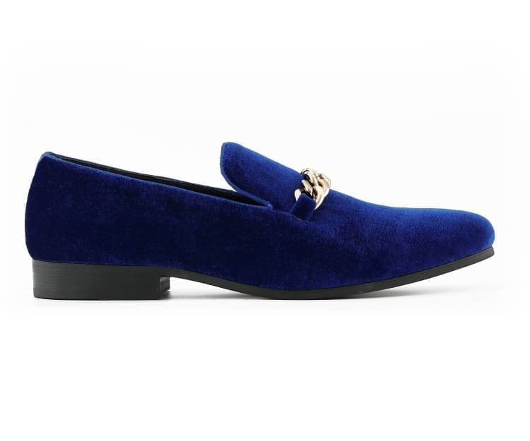 Amali Fay royal blue velvet loafers side