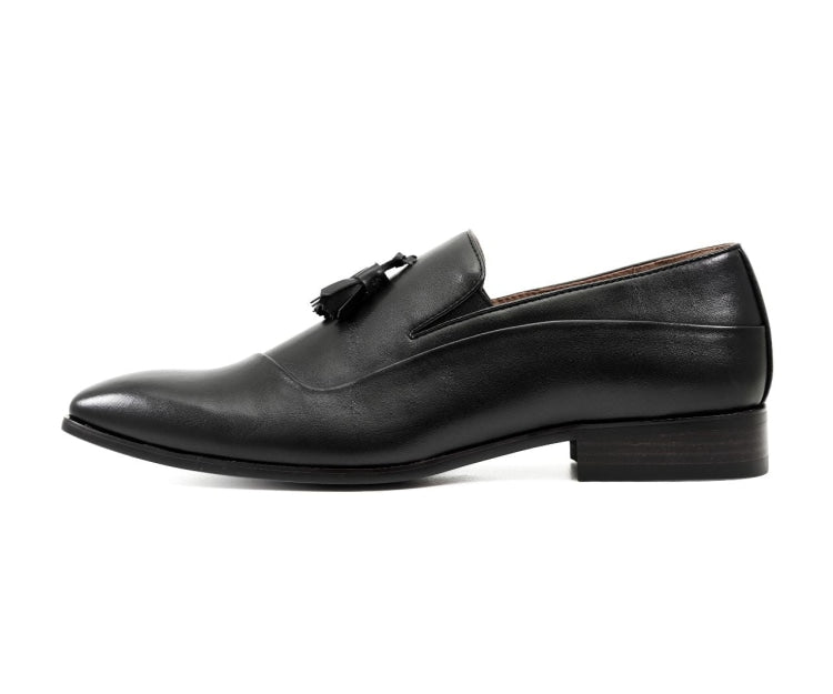 
                      
                        Amali Kurt black tassel loafers side
                      
                    