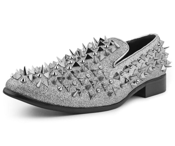 Silver Spiked Loafers | Mens Smokers