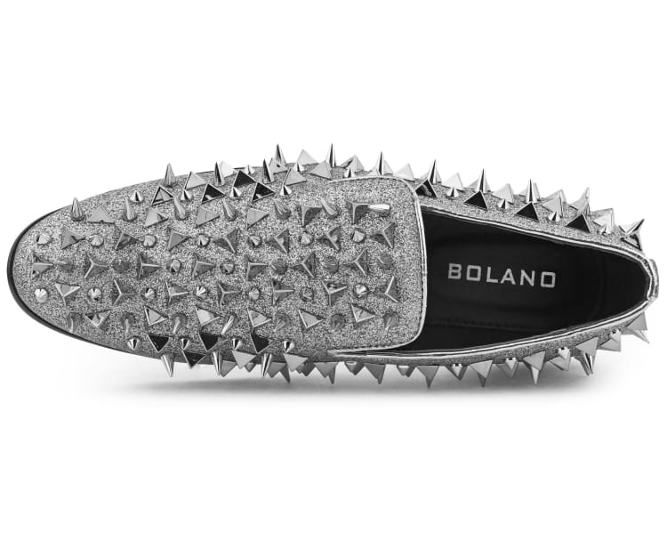 silver spiked dress shoes Mens Silver Spike Rivets Loafers with Prom Party Wedding Shoes