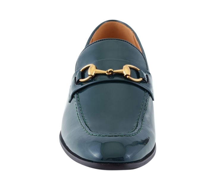 
                      
                        Amali Oscar green loafers front
                      
                    
