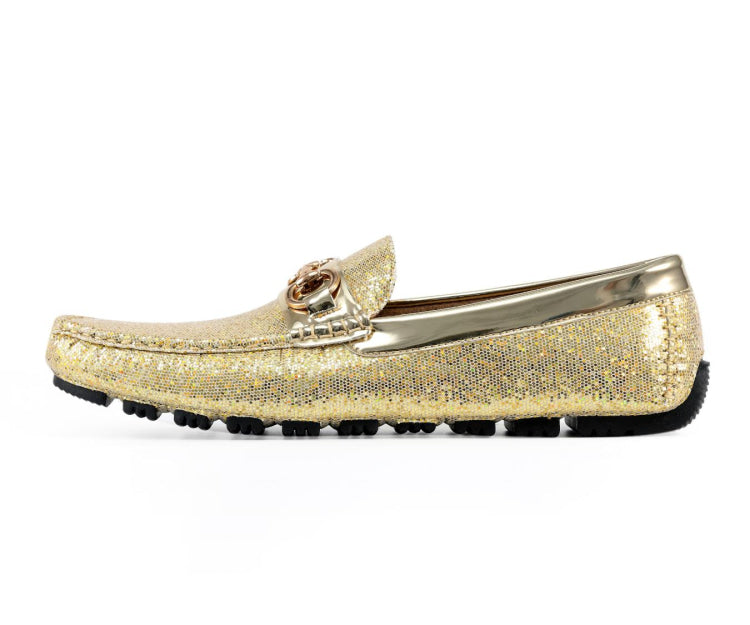 Amali Samson gold metallic loafers side