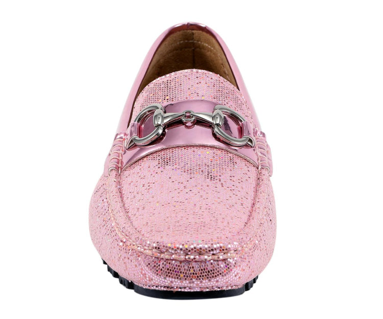 
                      
                        Amali Samson pink metallic loafers front
                      
                    
