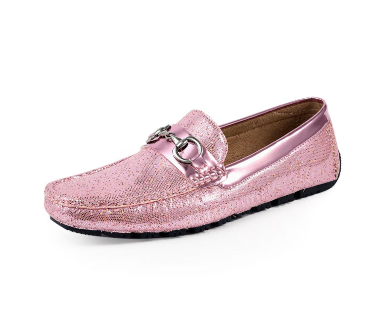 Amali Samson pink metallic loafers main